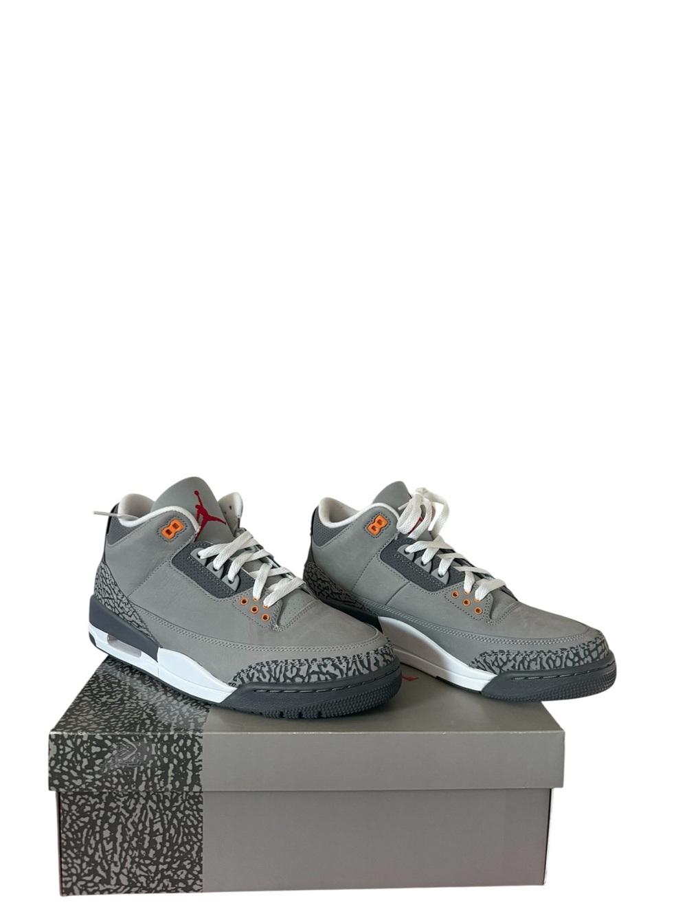 Jordan Retro 3 Sneakers in Grey with Orange Accents